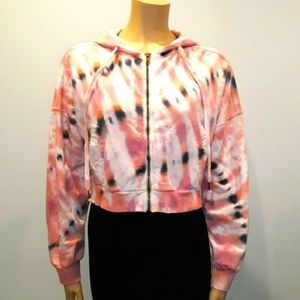 Young fabulous & broke pink tie dye sweatshirt hoodie Jacket L NWT
